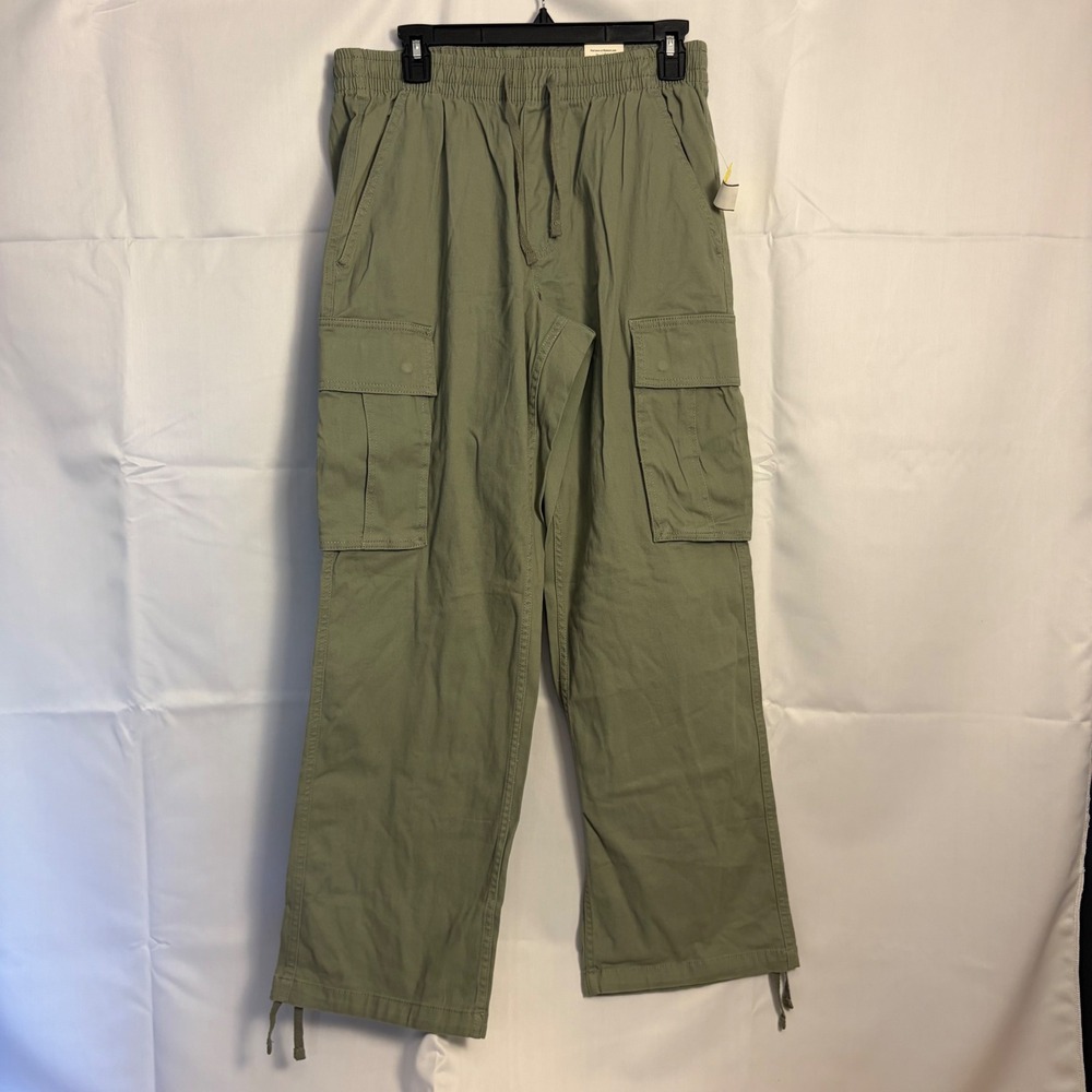 No Boundaries Womens Cargo Pants Green Elastic Waist Straight Leg Small NWT